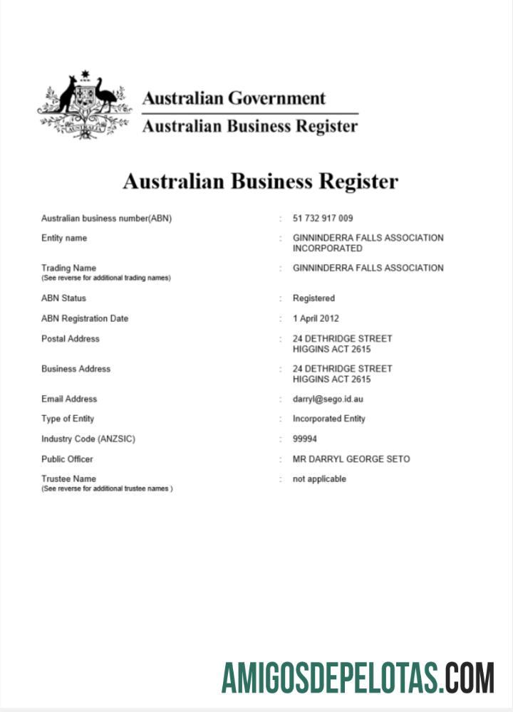 Certificado de registro de empresa da Austrália, modelo versão 2